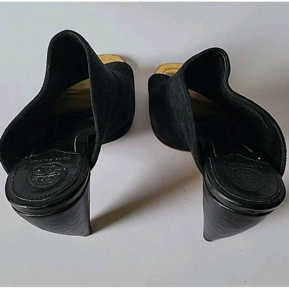 Tory Burch Ellis Open Toe Mules 7.5M Genuine Suede Chambray‎ Designer Preppy - Picture 6 of 14
